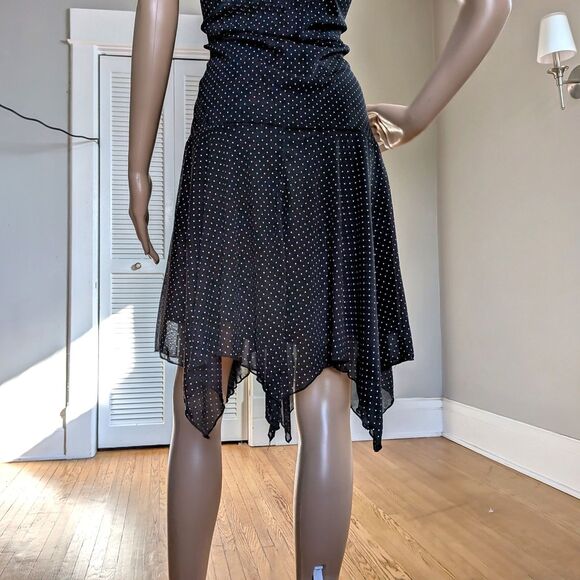 Vintage Y2K Polka Dot Mini Dress Mesh Milkmaid Whimsigoth Handkerchief Hem Large - Picture 8 of 12